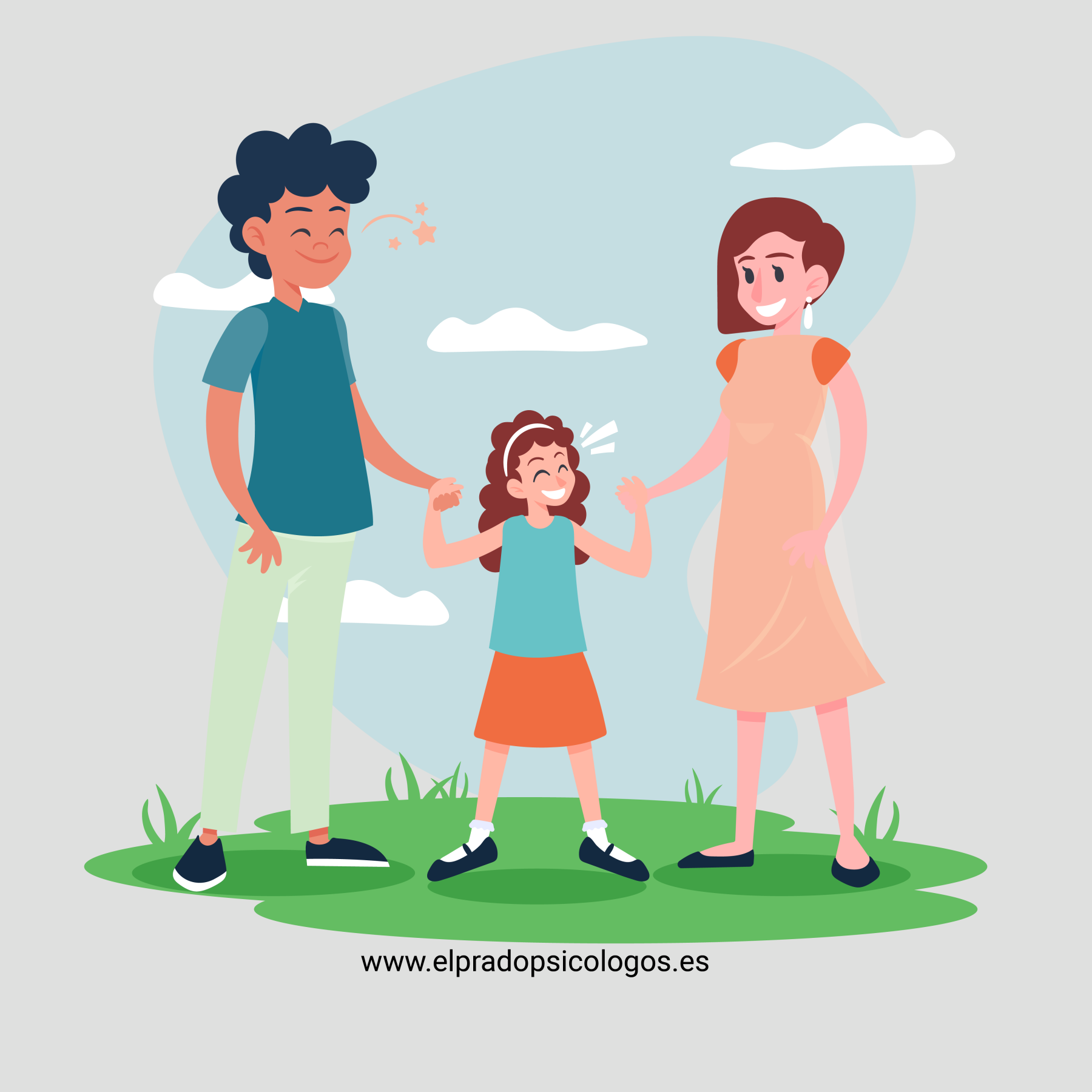 Como educar a un niño altamente sensible Ilustración de unos padres y una hija con alta sensibilidad